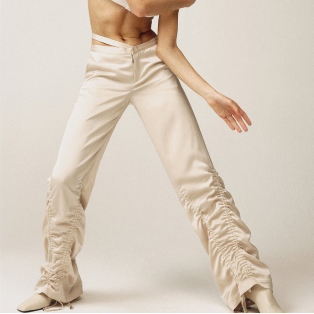 Worn once Aya Muse Esmeralda ruched gabardine wide leg pants sz XS